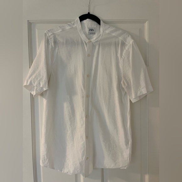 Zara Men’s White Mandarin Collar (collarless) Shirt - Picture 1 of 3